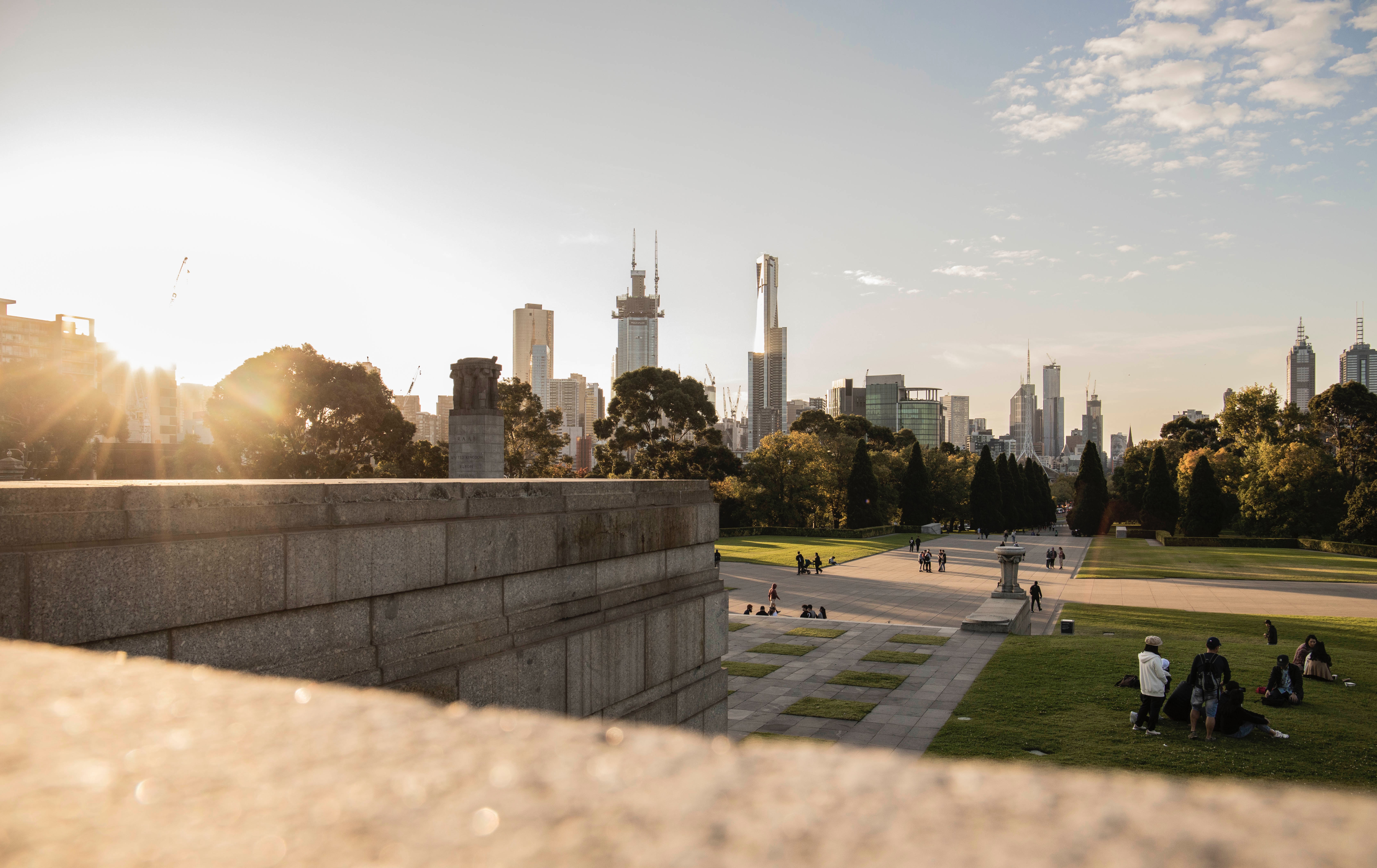 Melbourne skyline with clouds and open space